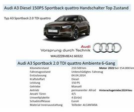 AUDI A3 SPORTBACK AUDI A3 SPORTBACK 2.0 TDI 150PS QUATTRO AMBIENTE 6-GANG MANUELL