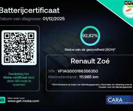 RENAULT ZOE R135 RENAULT ZOE - R135 INTENS 52 KWH 93 % SOH KOOPBATTERIJ