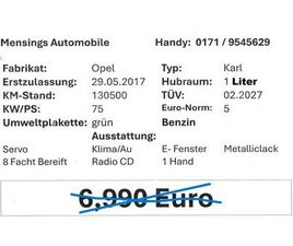 VERKAUF OPEL KARL GRÜN 5990 EURO