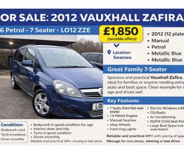 VAUXHALL, ZAFIRA, MPV, 2012, MANUAL, 1598 (CC), 5 DOORS