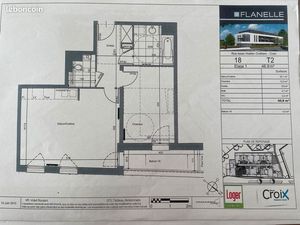 Appartement CROIX T2 de 47 m² avec balcon  parking et cave privée