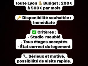 Je recherche activement un studio meublé disponible immédiatement. 9 Localisation recherch