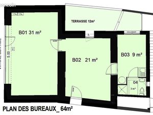 Loue local commercial ou surface de bureaux de 64 m²