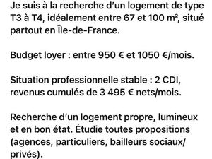 Je Recherche un logement de type T3 ou T4