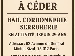 Vente Bail commercial cordonnerie
