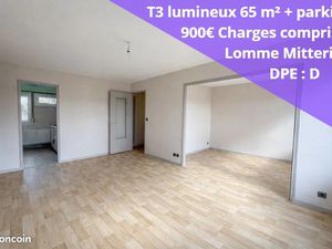 T3 lumineux 65 m² avec parking – Métro Lomme Mitterie