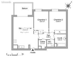 Appartement 3 pièces 59 m²