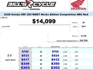 2026 HONDA CRF 250 RWET COMPETITION WORKS EDITION HRC RED
