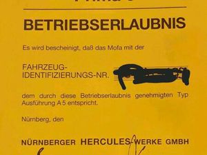 HERCULES PRIMA 5, SCHWARZ, PAPIERE, INSPEKTION, MOFA