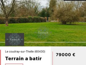 Vente terrain 572 m² à Le Coudray-sur-Thelle (60430)  79 000 €