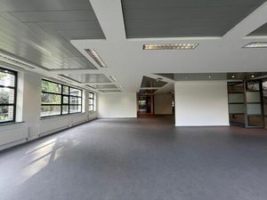 Instapklaar kantoor met gemeenschappelijke keuken en zicht op groen