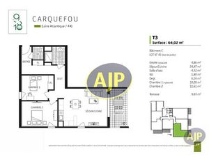 Vente appartement 3 pièces 64.02 m² à Carquefou (44470)  275 000 €