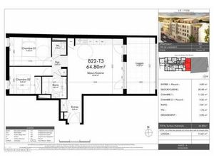 Appartement 2 pièces 64 m²