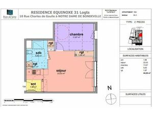 Location Appartement 2 pièces 44m² NOTRE DAME DE BONDEVILLE 76960