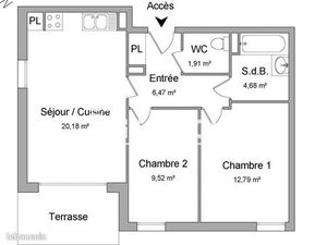 Appartement 3 pièces 55 m²