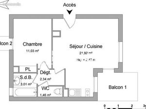 Appartement 2 pièces 39 m²