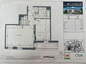 Appartement CROIX T2 de 47 m² avec balcon  parking et cave privée