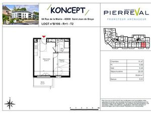 B106 - Appartement neuf Saint Jean De Braye 2 pièce(s) 39.64m2