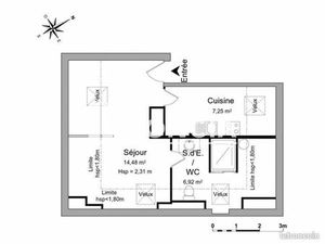 Studio 1 pièce 28 m²