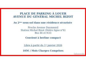 Place de parking en sous sol sécurisé dans résidence proche métro Michel Bizot (ligne 8)  