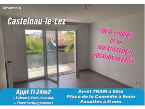 A vendre MONTPELLIER /CASTELNAU LE LEZ: Appt T1 24m2 + Balcon Plein SUD 6 6m2 + place park