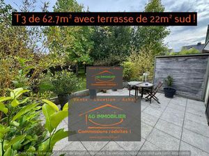 Pacé  rare  T3 de 62.7 m2 en rez-de-jardin avec terrasse de 22m