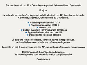 Recherche studio ou T2