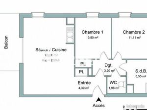 Appartement 3 pièces 59 m²