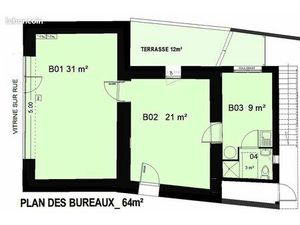 Loue local commercial ou surface de bureaux de 64 m²