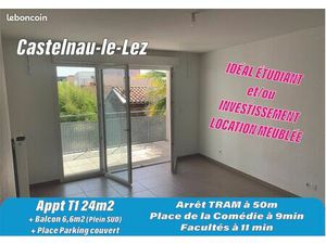 A vendre MONTPELLIER /CASTELNAU LE LEZ: Appt T1 24m2 + Balcon Plein SUD 6 6m2 + place park