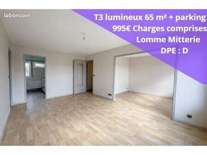 T3 lumineux 65 m² avec parking – Métro Lomme Mitterie