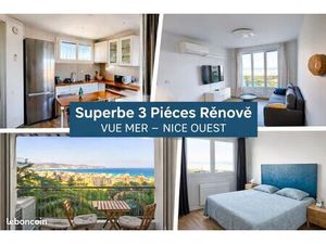 Location meublée – Superbe 3 pièces – Vue mer exceptionnelle & Parking – Nice Ouest