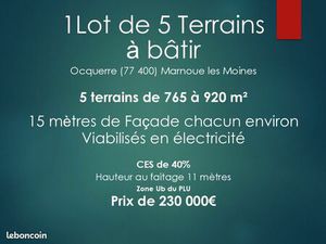 5 Terrains constructible Ocquerre 77440 de 713 à 920 m²/4165m²