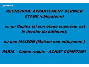 RECHERCHE APPARTEMENT DERNIER ÉTAGE (obligatoire) / Duplex  MAISON - PARIS – Calme requis 