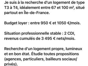 Je Recherche un logement de type T3 ou T4