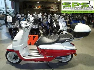 peugeot django retro roller 50 ccm 45 km/h rot weiss topcase sps