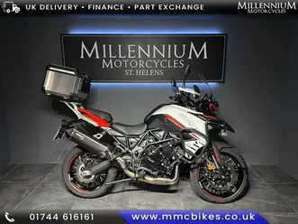 2023 benelli 702x adventure bike fitted with top box and exhaust