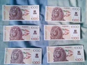 ② publicité billet 1000 fr peugeot 106 205 306 1995 citroën zx — peugeot — 2ememain