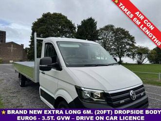 2022 volkswagen crafter 2.0tdi 3.5t. extra long 6m (20ft) dropside, eu.6 xlwb, air con,140bhp dro...