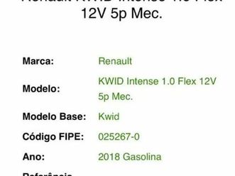 renault kwid intense 1.0 flex 12v 5p mec. 2018