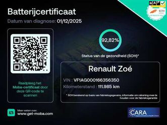 renault zoe - r135 intens 52 kwh 93 % soh koopbatterij