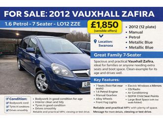 vauxhall, zafira, mpv, 2012, manual, 1598 (cc), 5 doors